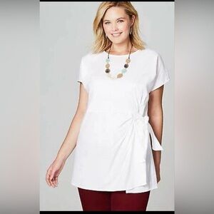 J Jill/ Christian Siriano White Blouse, side Tie, Tunic Size XS